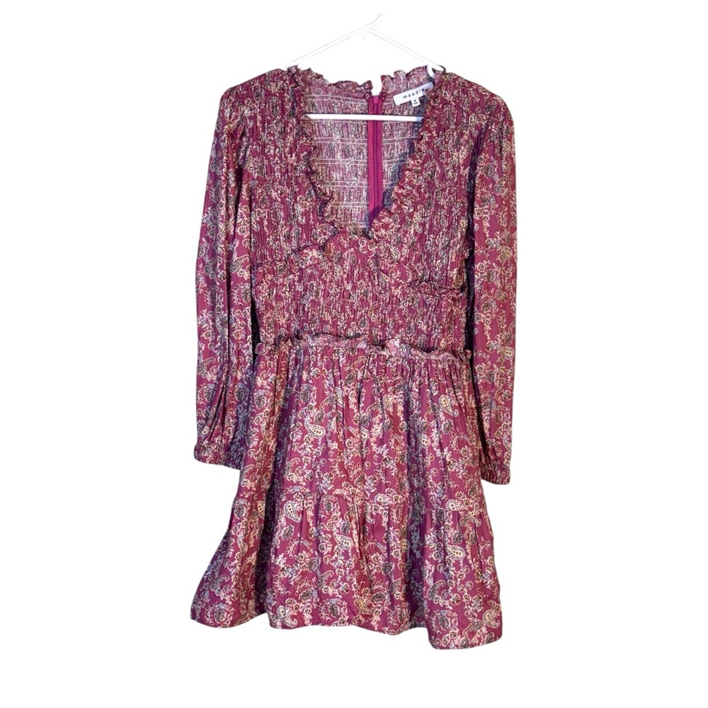 Moodie Mini Dress Floral Boho Cottagecore Size Medium Plum Smocked Girlhoodcore